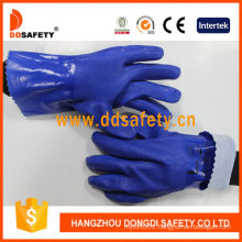 Hot Sale Blue PVC Smooth Finished and Cotton Liner Protection Gloves